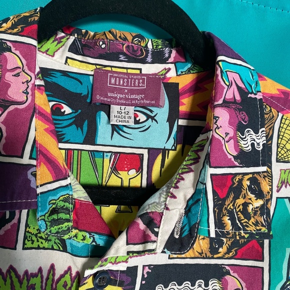 Unique Vintage x Universal Monsters Hawaii Print Button Down Shirt Men's L 10-12 - Picture 2 of 14